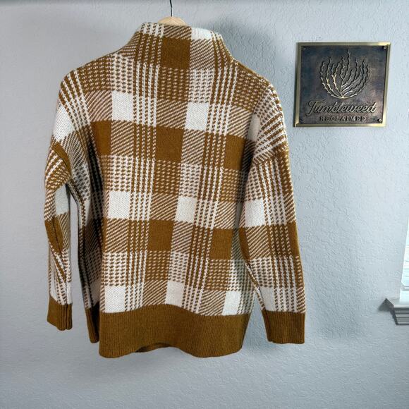 Women's Madewell Wool Blend Mustard Cream Plaid Mock Neck Sweater Size XS - Picture 7 of 8